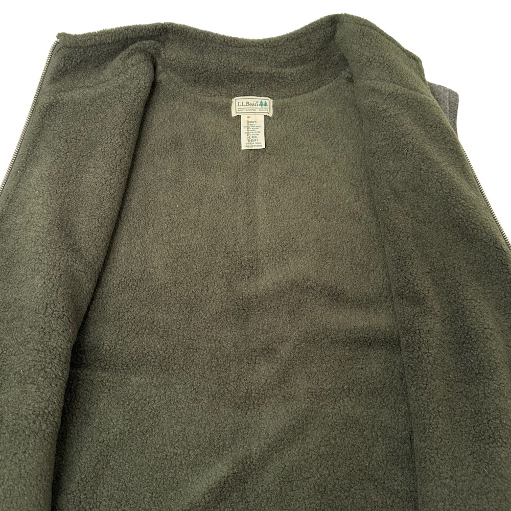 VTG L.L Bean Lambswool Blend Men's Olive Zip Up Sweater Vest Fleece Lined Sz L - Picture 3 of 11